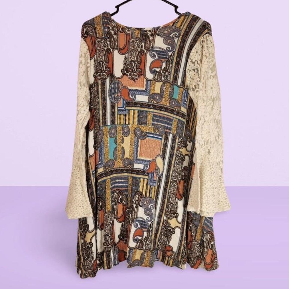 Umgee USA Paisley Lace Sleeve Tunic Dress Boho Festival Women's Size L - Picture 2 of 3